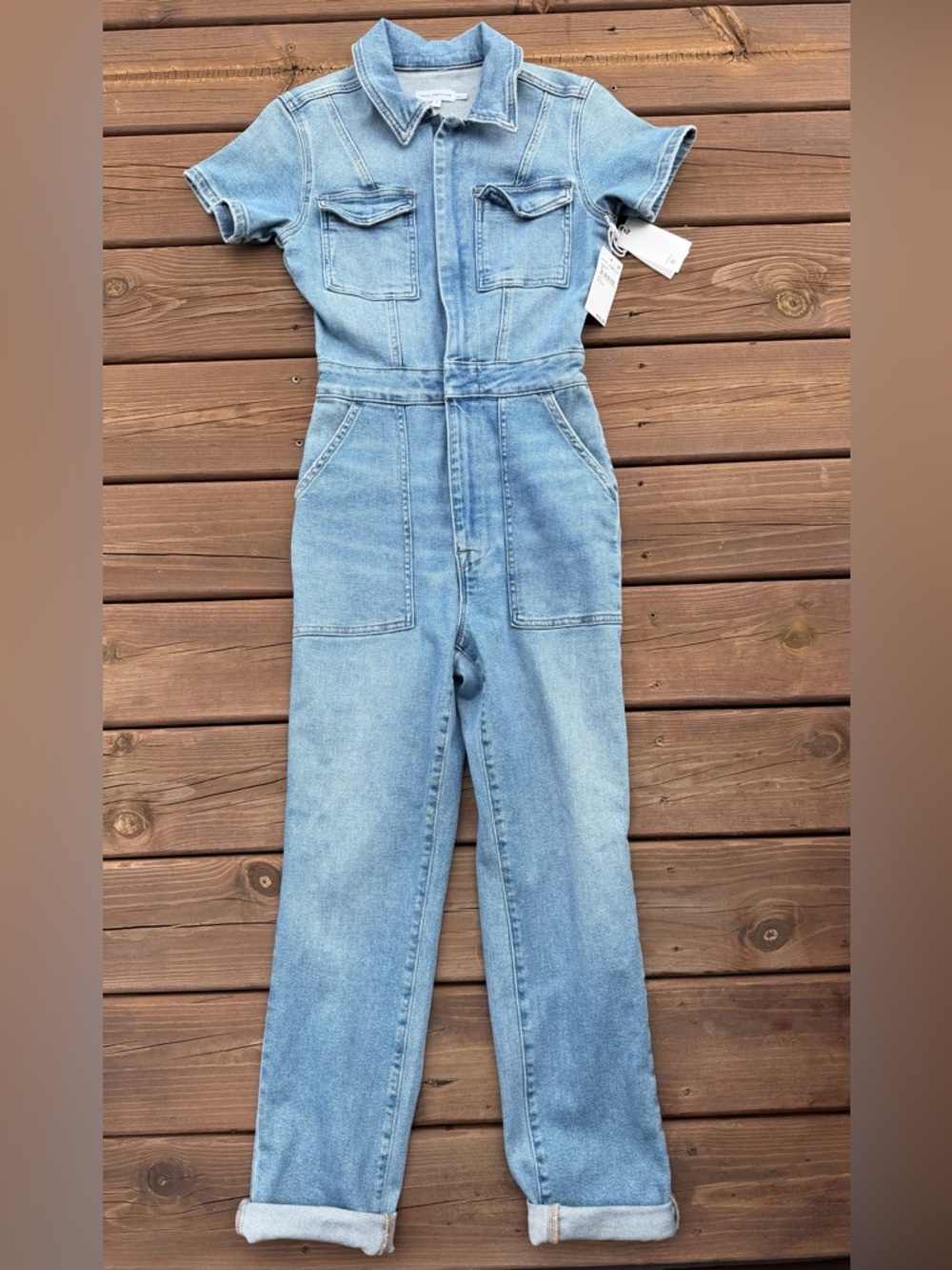 GOOD AMERICAN Light Wash Denim Jumpsuit - Short Sleeve - Picture 4 of 12